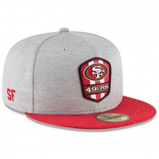 Men's San Francisco 49ers New Era Heather Gray/Scarlet 2018 NFL Sideline Road Official 59FIFTY Fitted Hat 3058388